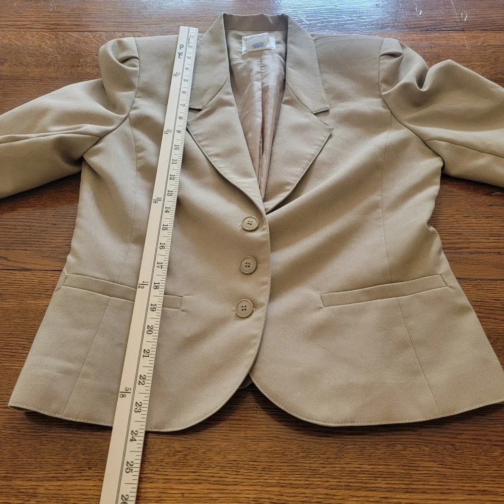 Vintage 80s College Town Blazer Womens Beige Three Button‎ Jacket Size 13/14